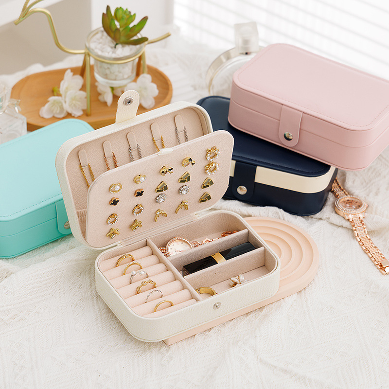 กล่องเก็บเครื่องประดับแบบพกพา Travel Organizer เครื่องประดับหนังต่างหูสร้อยคอแหวนเครื่องประดับจอแสดงผล