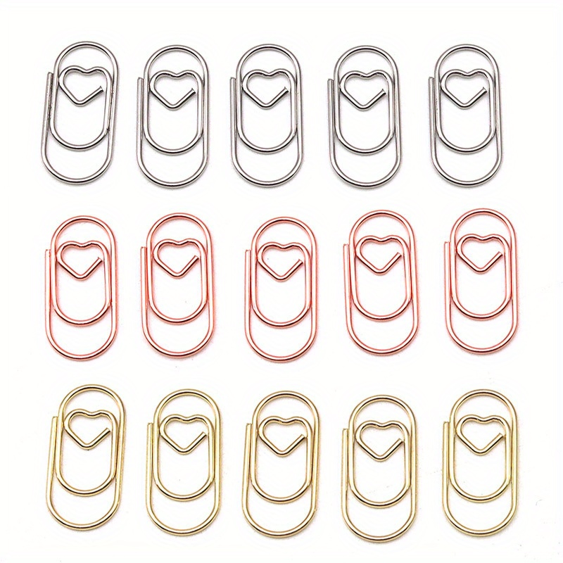 100pcs Mini Metal Heart Shaped Paper Clips Cute Decorative Paperclips Office School Home Document Notes Organization Paperclips