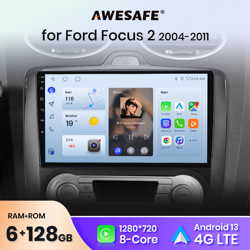 AWESAFE Draadloze CarPlay Android Auto Radio voor Ford Focus MK2 MK3 2004 - 2011 4G Auto Multimedia Speler GPS 2din autoradio