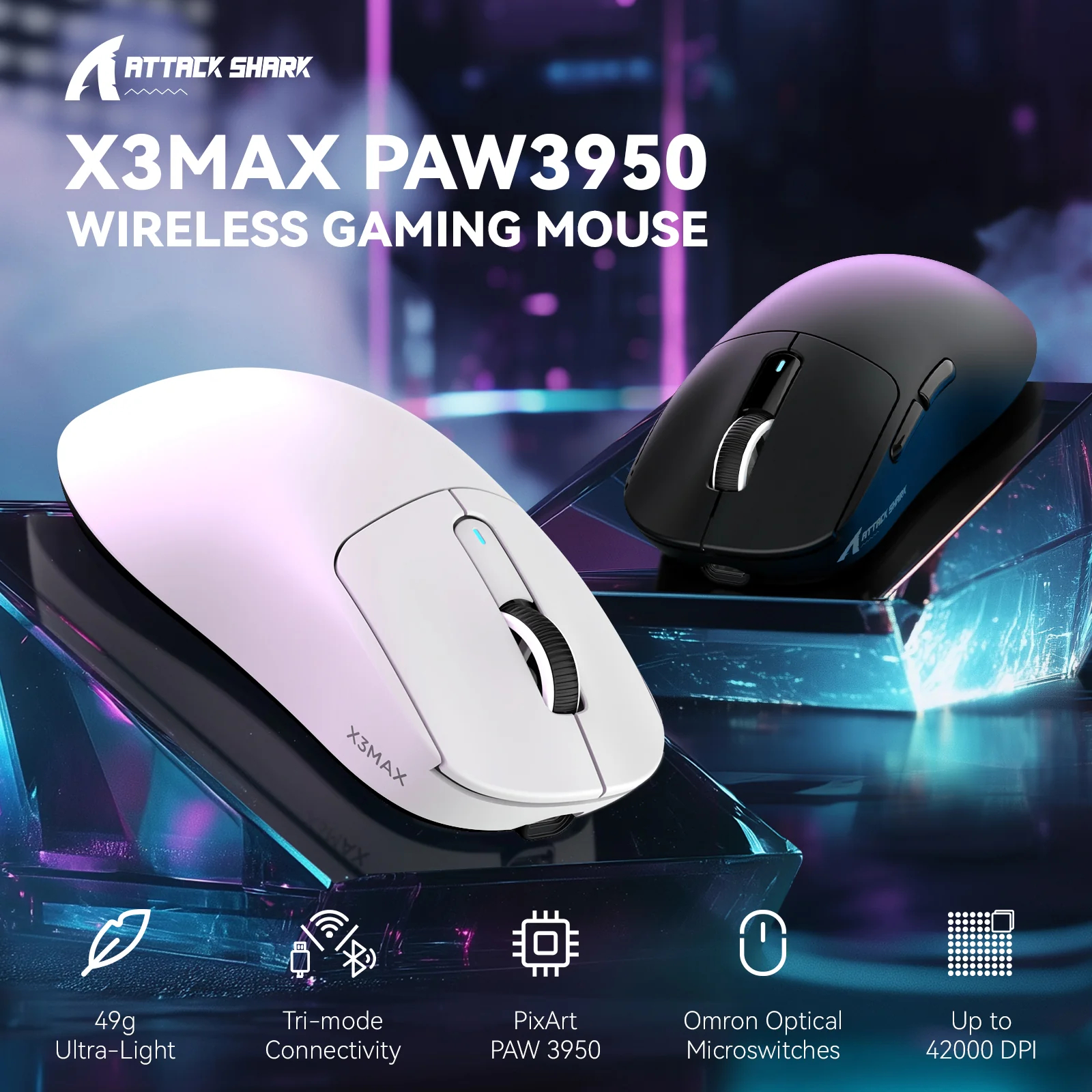 Bezprzewodowa mysz do gier ATTACK SHARK X3MAX PAW3950