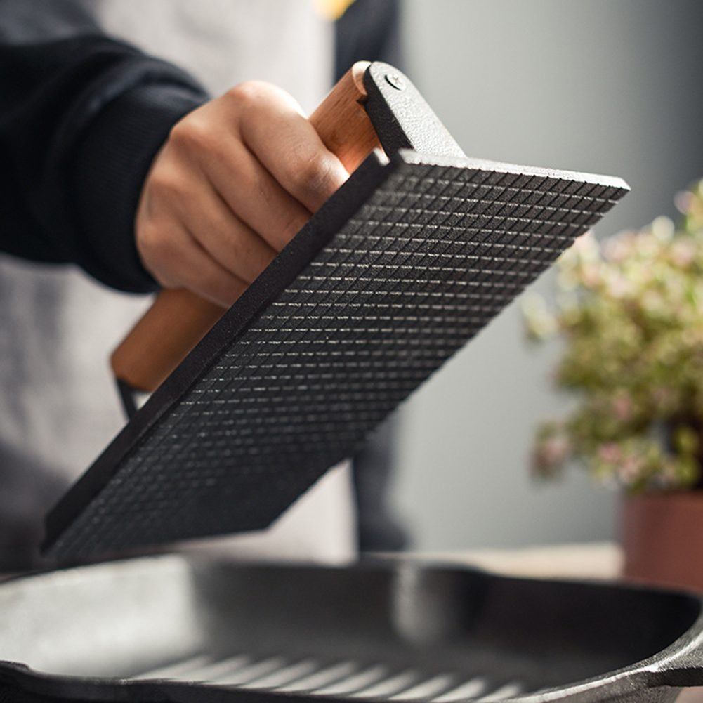 Pressa per carne rettangolare universale Pressa per hamburger per bistecca resistente con manico Strumento di cottura per barbecue Resistenza alle alte temperature