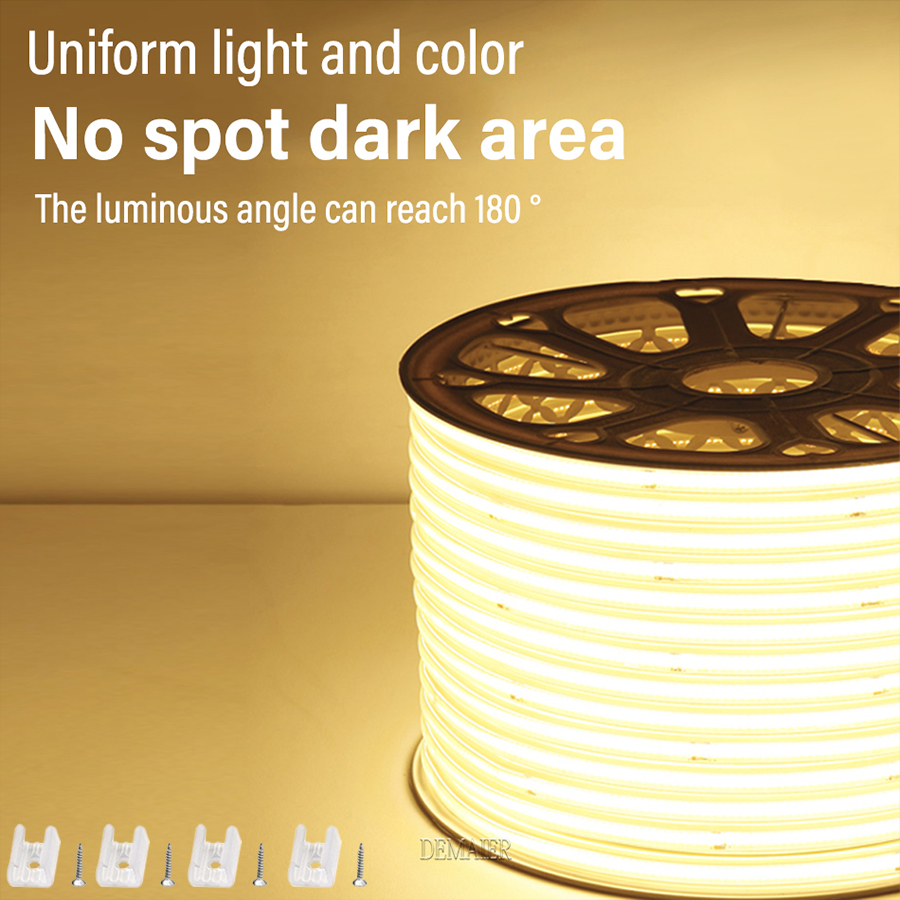 COB LED Strip 220V Switch/Dimmable Power EU Plug 360LEDs/m 3000k 6000k RA90 Outdoor Garden FOB LED Tape Bedroom Kitchen Lighting