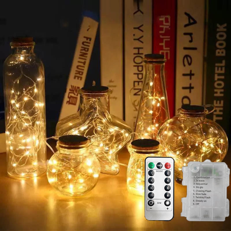 Guirlande lumineuse LED à piles avec télécommande, 2/5/10/20m, pour Noël, mariage, extérieur, anniversaire, décoration de chambre