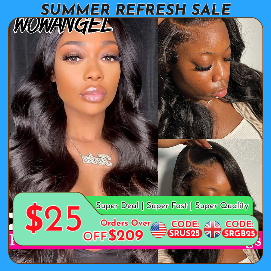 Perucas de Cabelo Humano Ondulado HD Lace Front 13x6 Wow Angel 250% Remy, Peruca de Encaixe Rápido Pré-Pronta para Usar para Mulheres