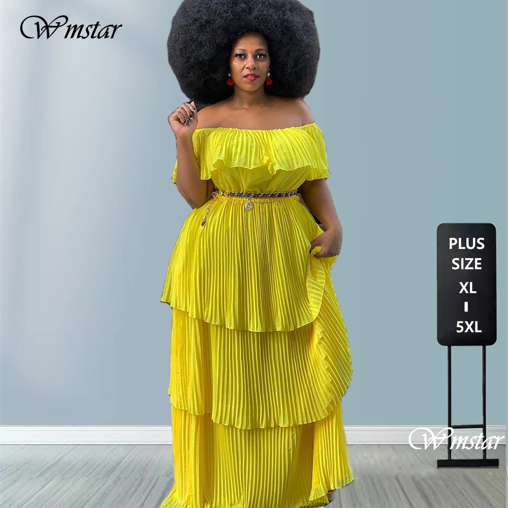 Wmstar-vestido de fiesta de talla grande para mujer, vestido largo plisado con hombros descubiertos, de gasa, elegante, venta al por mayor, 2022