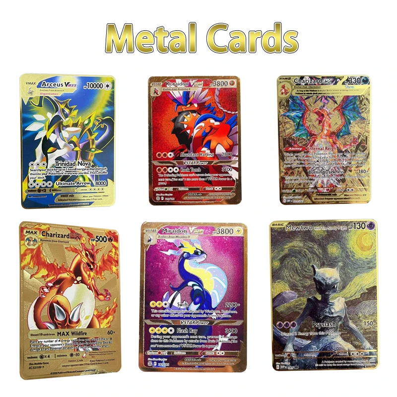 Cartão de metal pokemon 10000 pontos arceus charizard super cartão dourado inglês mewtwo vmax gx ex anime coleção cartões presente ★