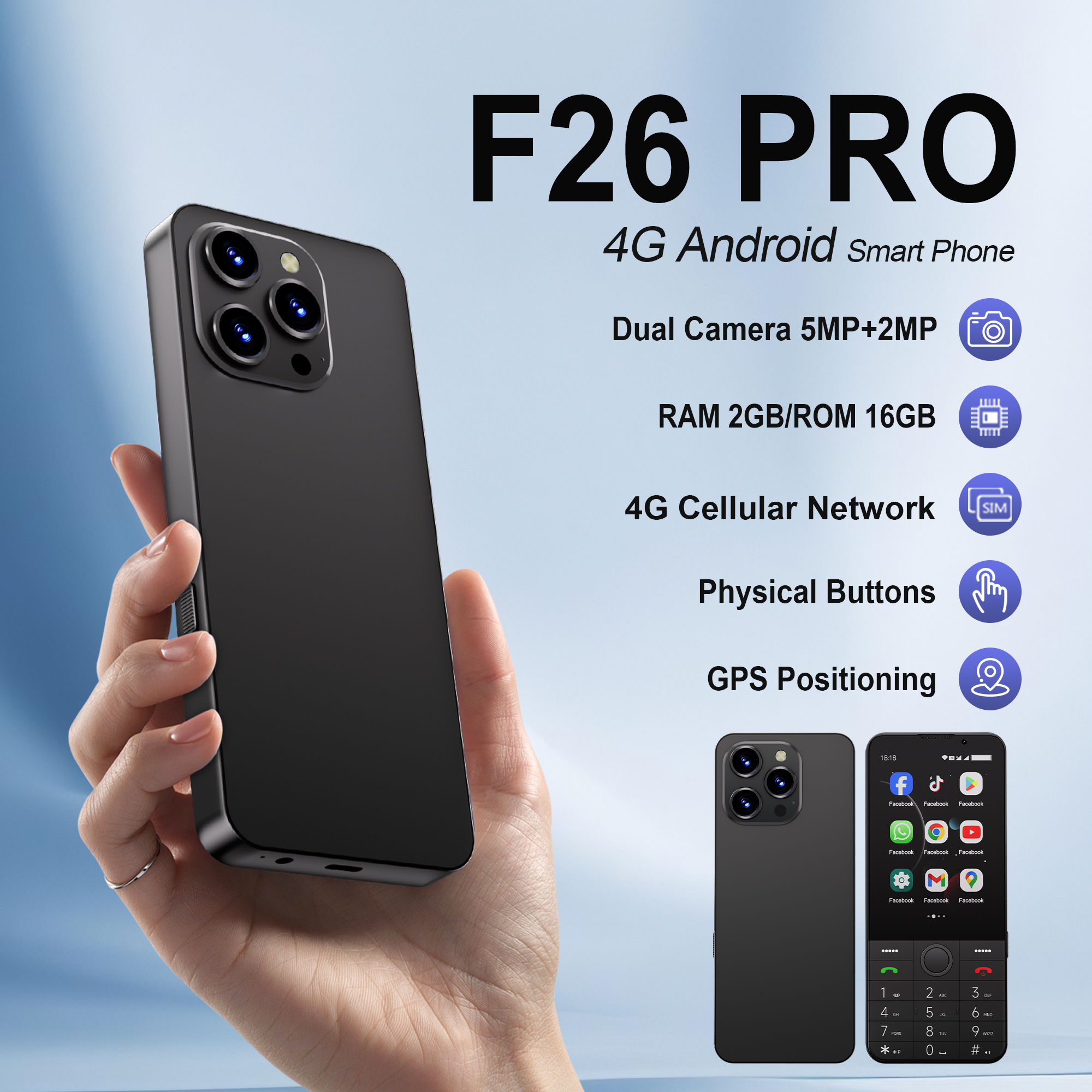 SERVO F26 PRO 4G LTE Touch Smartphone Android 11.0 OS 16GB ROM Google Play GPS Flashlight WiFi FM Radio Button Smart Cellphones