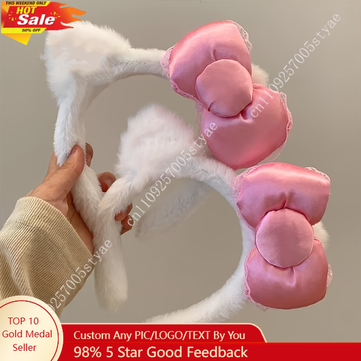 Diadema de Felpa con Lazo Rosa de Hello Kitty, Accesorio para el Cabello Bonito y Cómodo para Mujer, Adecuado para Lavar la Cara y Decorar