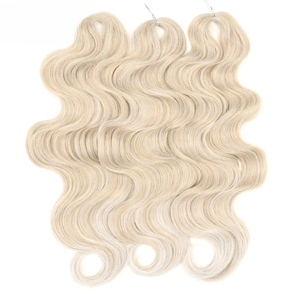 Włosy do szydełkowania Soft Body Wave, 24 cale, 3 sztuki, syntetyczne warkocze, doczepiany kucyk, sztuczne włosy, falowane ombre blond przedłużenia włosów.