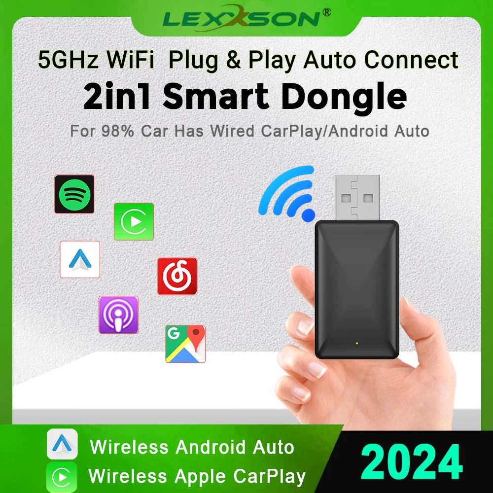 Adaptador inalámbrico Carplay 2 en 1, Dongle inteligente 2024, 5G, WIFI, para iPhone, teléfono Android, Volvo, Benz, Mg, Kia, Chery, VW