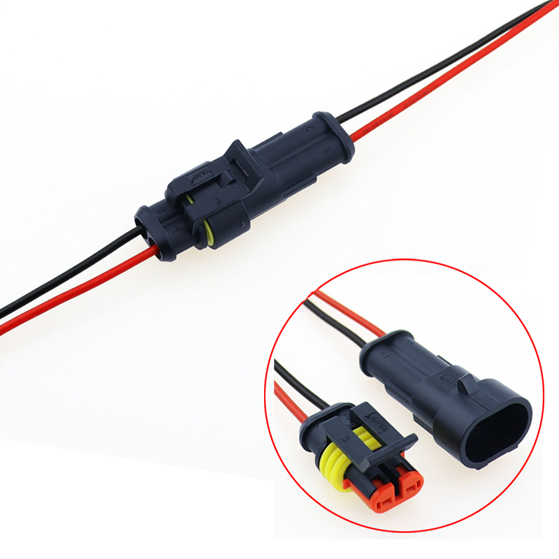 Conector de cable eléctrico impermeable sellado de 2 pines, conjunto de conectores automáticos con cable