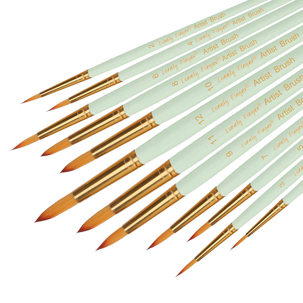 Conjunto de Pincéis de Pintura, 12 Peças de Pincéis Redondos com Ponta de Nylon para Acrílico, Óleo e Aquarela, Pincéis de Detalhe em Miniatura
