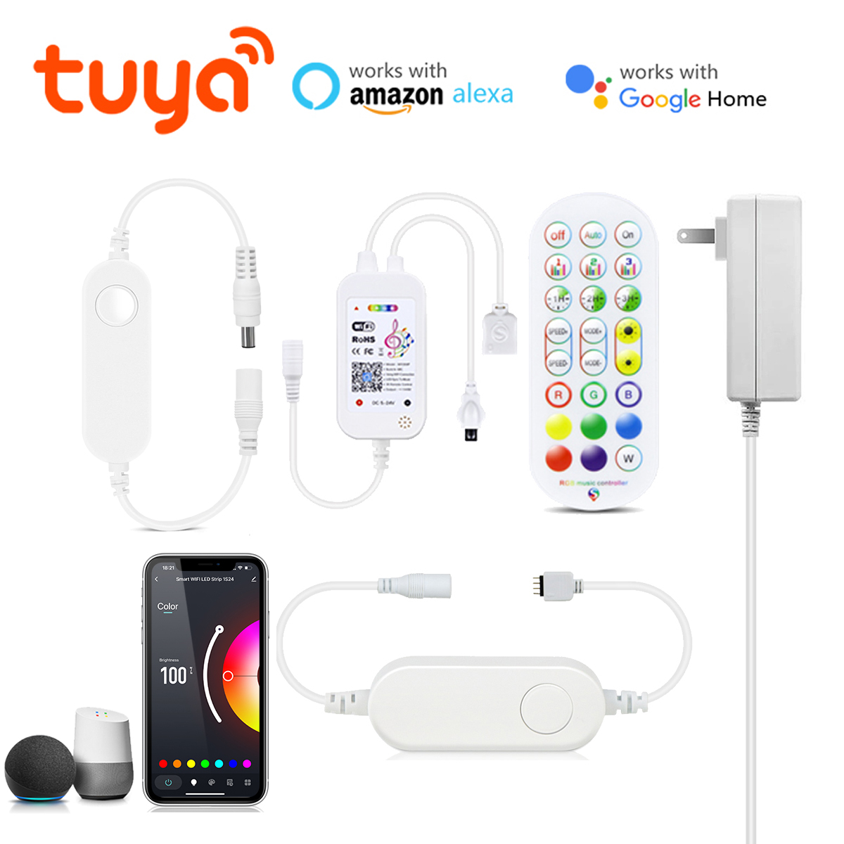 Controlador WIFI Tuya Smart Life de 12V CC/adaptador de corriente de accesorio inteligente Bluetooth para tira de LED RGB luz LED COB 2835/5050