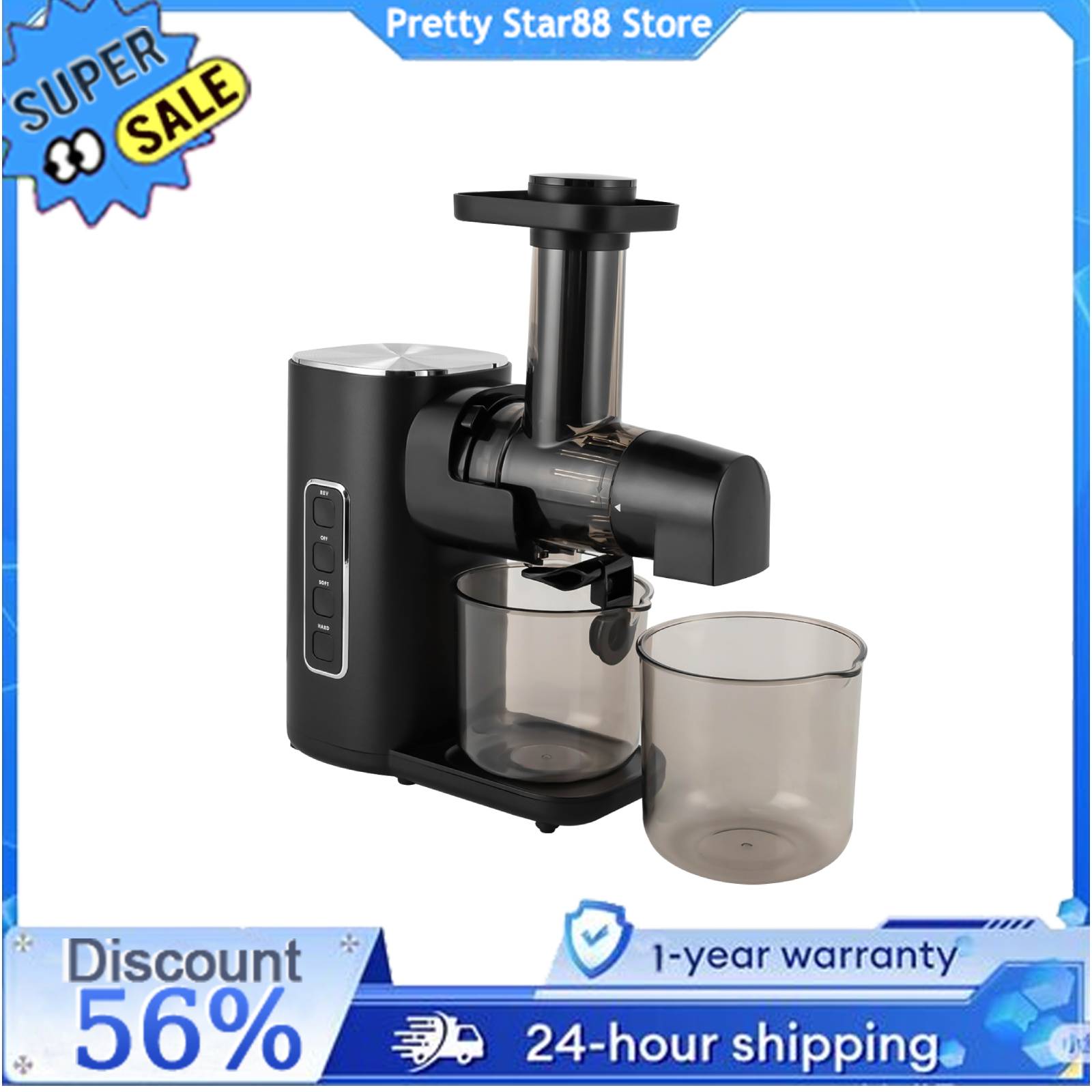 Espremedor lento de grande capacidade, espremedor de suco elétrico com pés antiderrapantes, fácil de limpar, força de suco ajustável