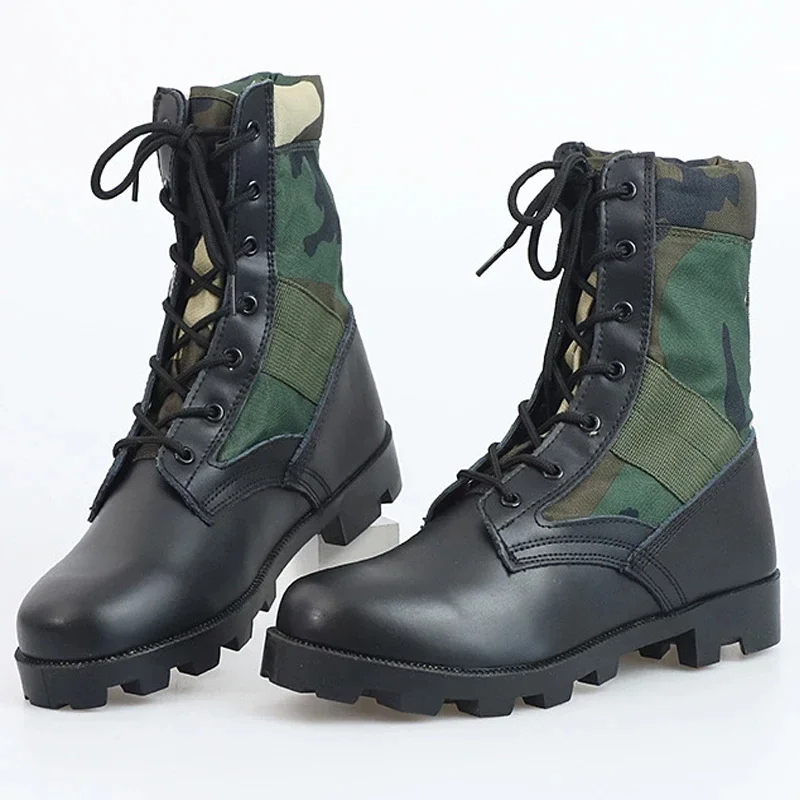 Zapatos impermeables con cordones para exteriores, botines de combate táctico de camuflaje de lona transpirable para el desierto, botas para hombre