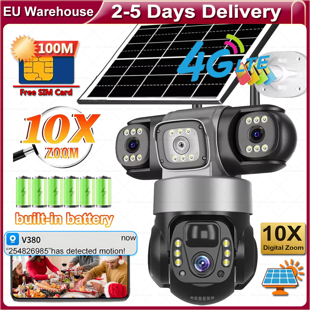 Caméra 4G caméras de vidéosurveillance solaires 3 objectifs batterie sans fil télécommande PTZ Surveillance IP ferme cour moniteur extérieur caméras