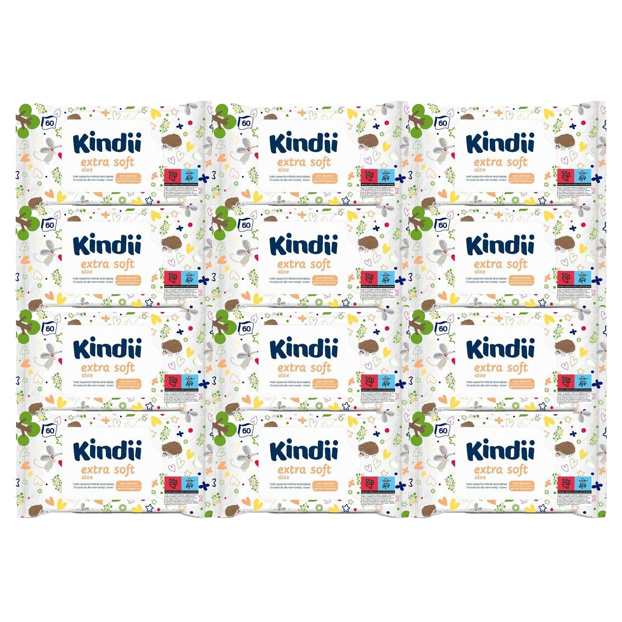 Chusteczki nawilżane dla dzieci Kindii  aloe extra soft 12 opakowania