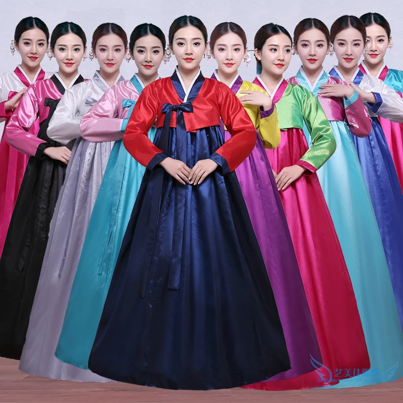 Hanbok-vestido tradicional coreano Multicolor para mujer, traje de Baile Folclórico coreano para escenario, traje tradicional coreano de lujo