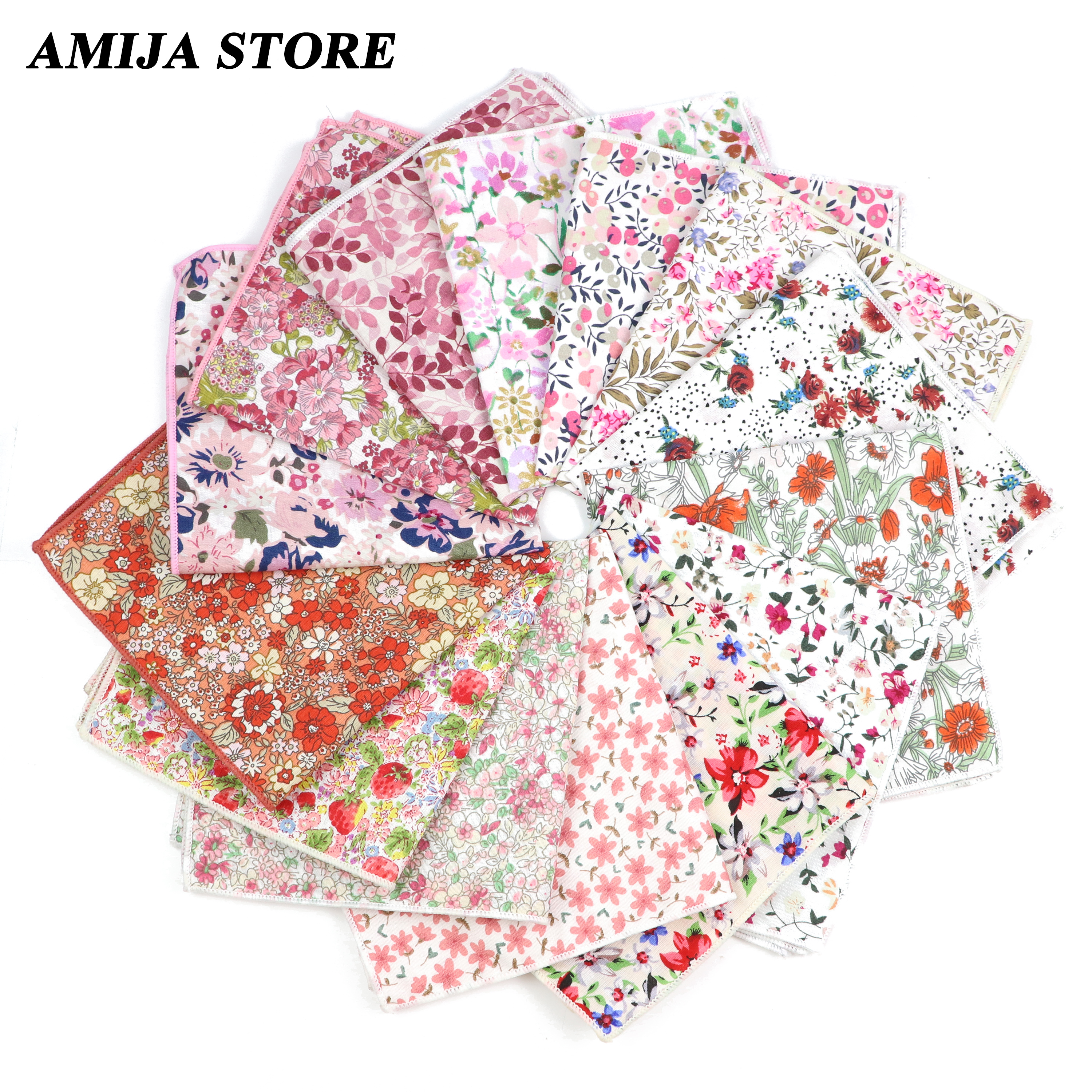 Lenço de algodão estampado linda flor floral masculina, camisa, festa de casamento, acessórios de terno, presente diário, vermelho, rosa, 25cm