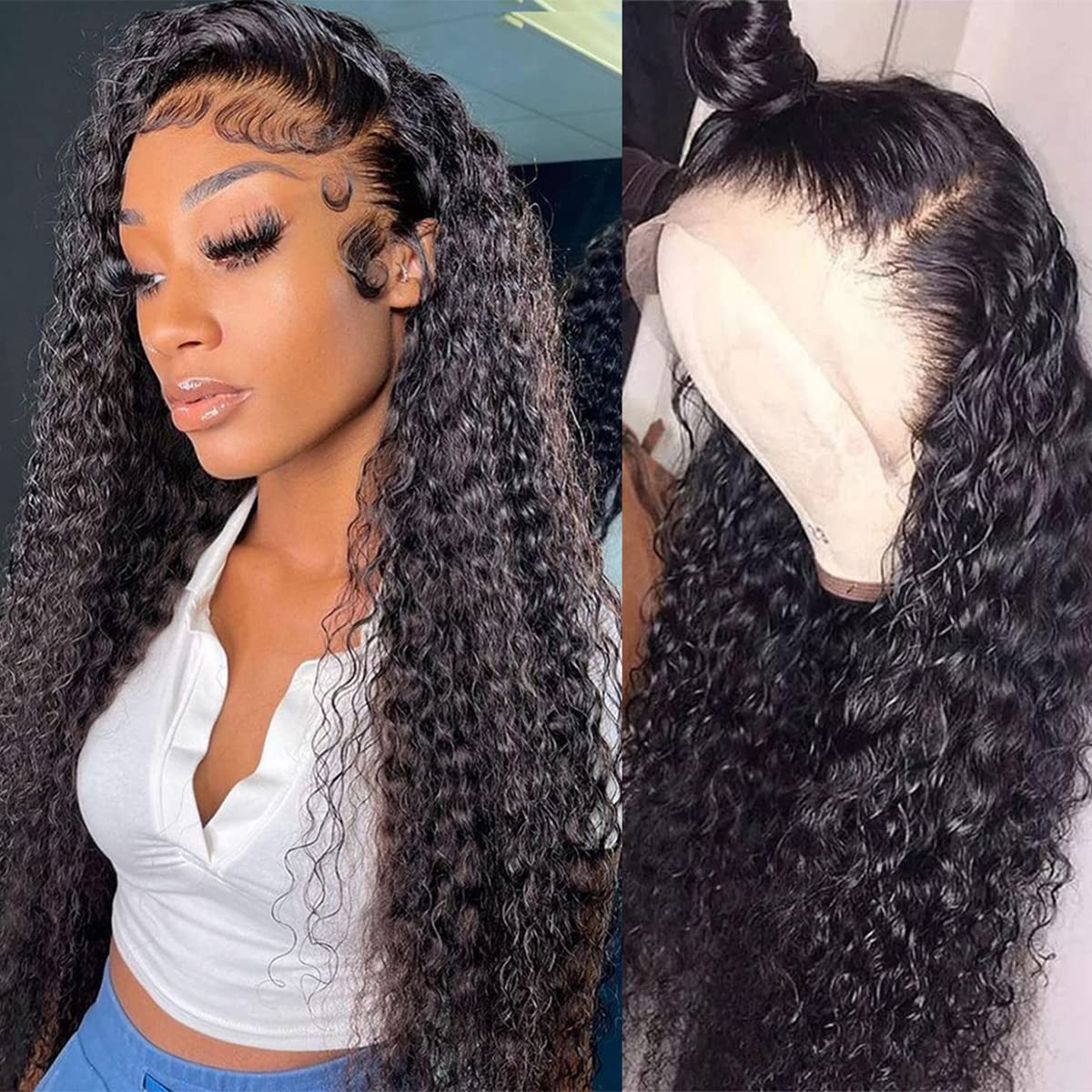 Parrucca Frontale Deep Wave 300 Density 13x6 HD Senza Colla, 100% Capelli Umani, Ondulati Water Wave, con Pizzo Frontale per Donna, 30-34 Pollici, In Offerta