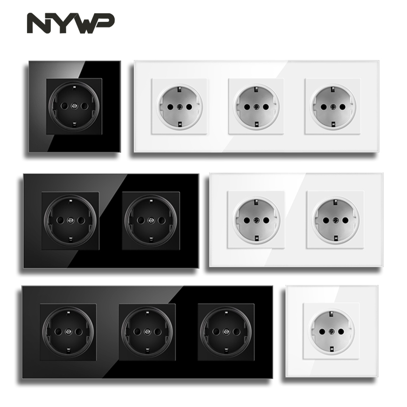 Nywp Wand-Glaspaneel-Steckdose 16A, geerdet, europäischer Standard, Spanien, Russland, Steckdose 86mm*86mm