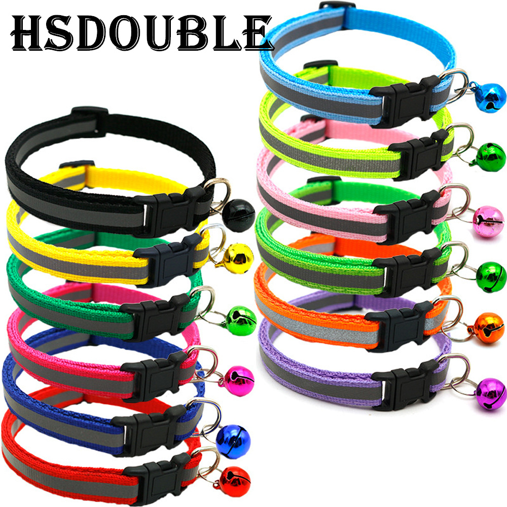 2 unids/pack 12 colores reflectantes ajustables para gatos y perros pequeños collares con campanas suministros para mascotas