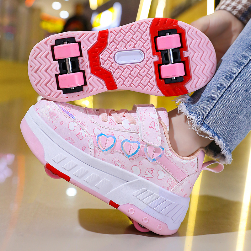 Zapatos de Patinaje para Niños, Patines de Ruedas Dobles, Cómodos, Resistentes al Desgaste, para Exteriores, para Niñas y Niños, 4 Ruedas