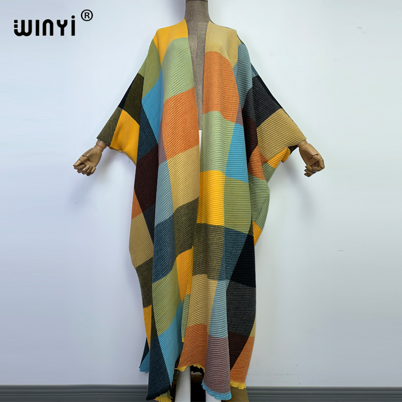 Зимнее хлопковое плиссированное платье в полоску WINYI, пляжная одежда, элегантный Африканский женский кардиган, популярный богемный праздничный фотокардиган