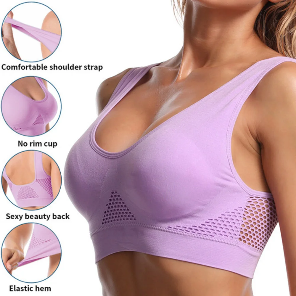Sutiã esportivo feminino de malha sem costura, fitness, academia, corrida, roupa íntima, à prova de choque, sem fio, 6xl, plus size, top crop, respirável, yoga