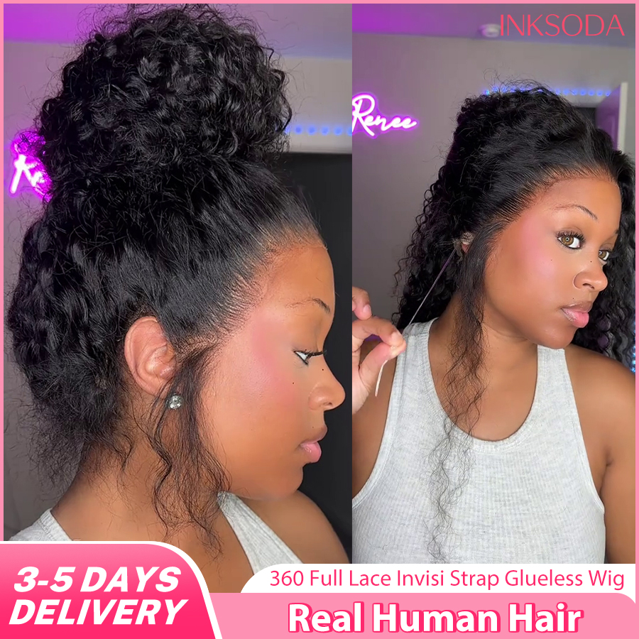 Peruca de Cabelo Humano Real Brasileiro, Ondas Profundas e Ondas D'água, 360 HD Full Lace Front, Pré-arrancada, com Alça Invisível e Sem Cola