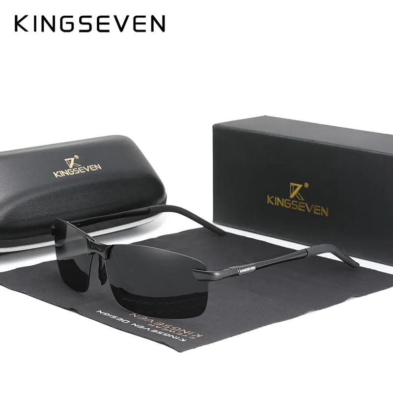 KINGSEVEN NOUVEAU Modèle Amélioré Lunettes de Soleil Homme en Aluminium Polarisées Sans Monture Design Simple Conduite Protection UV400