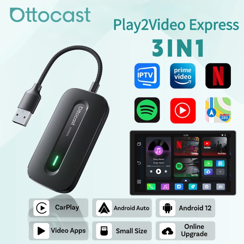 OTTOCAST Play2Video Express adaptador inalámbrico CarPlay Android Auto para Youtube Netflix para Volvo Chevrolet VW CarAccessorie