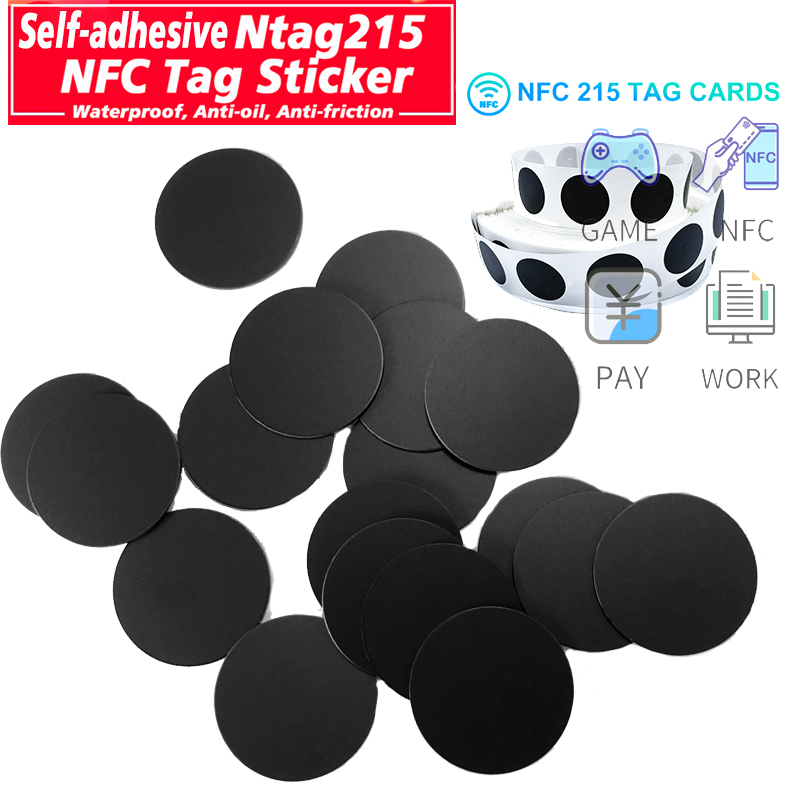 10/50/100pcs RFID NFC Ntg215 태그 검정색 스티커 13.56MHz NFC 215 접착 라벨 25MM 504 바이트 NFC 개인 자동화 NFC215