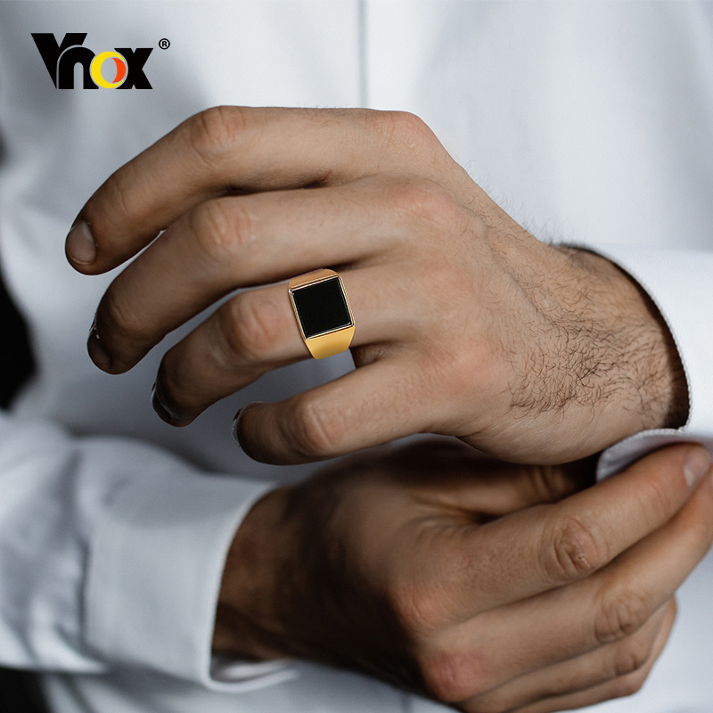 Vnox Herren-Siegelring, sanfter quadratischer runder Top-Ring aus Edelstahl, Punkrock-männliche brüderliche Ringe