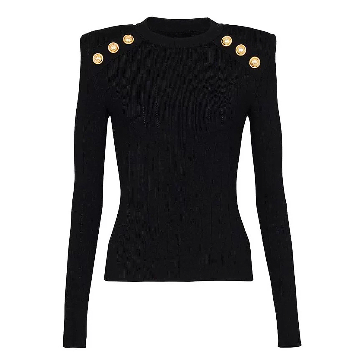 Jersey de punto con cuello redondo para mujer, Jersey clásico y versátil de mezcla de lana, Base negra, primavera y otoño, 2024