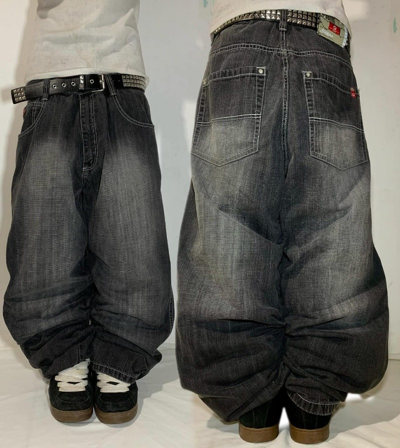 Gothic Fashion Nieuwe Zwarte Effen Kleur Gewassen Oude Casual Jeans Mannen Y2K Streetwear Vintage Populaire Hoge Taille Baggy Wijde Broek