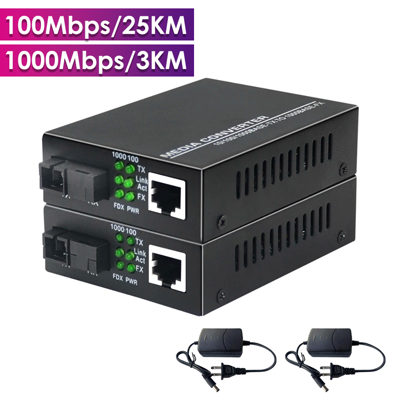 Gigabit Fiber Optical Media Converter 1000/100Mbps Ethernet RJ45 Single Mode Single Fiber TX RX SC พอร์ตแหล่งจ่ายไฟภายนอก