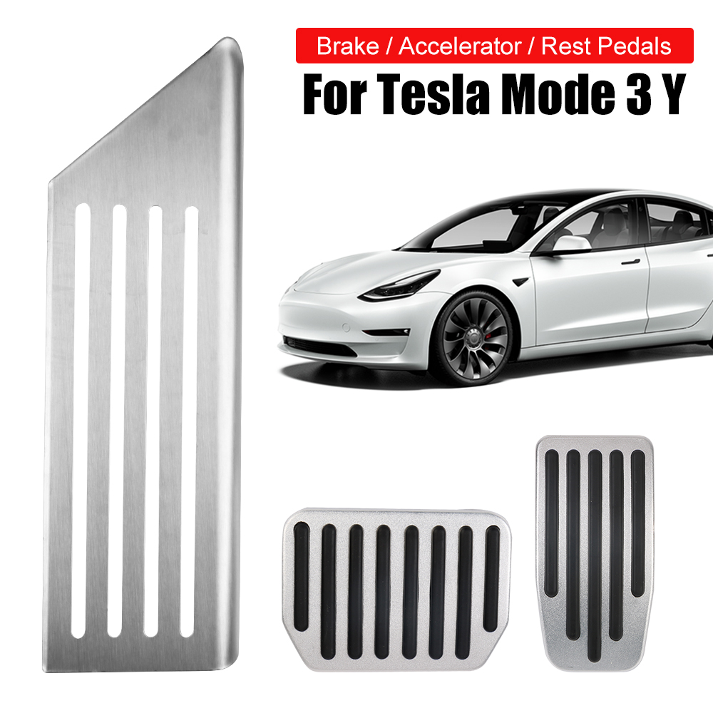 For Tesla Model 3 Y Brake Pedals Foot Rest Accelerator Car Pedal Rubber Pad Cover Aluminum Alloy Interior Parts Auto Accessories