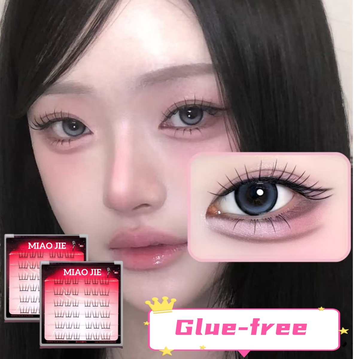 MJ Selbstklebende DIY-Wimpern Ohne Klebstoff Wiederverwendbare Untere Wimpern Flauschige Cluster-Wimpern Koreanische DIY-Manga-Wimpernverlängerung für Zuhause