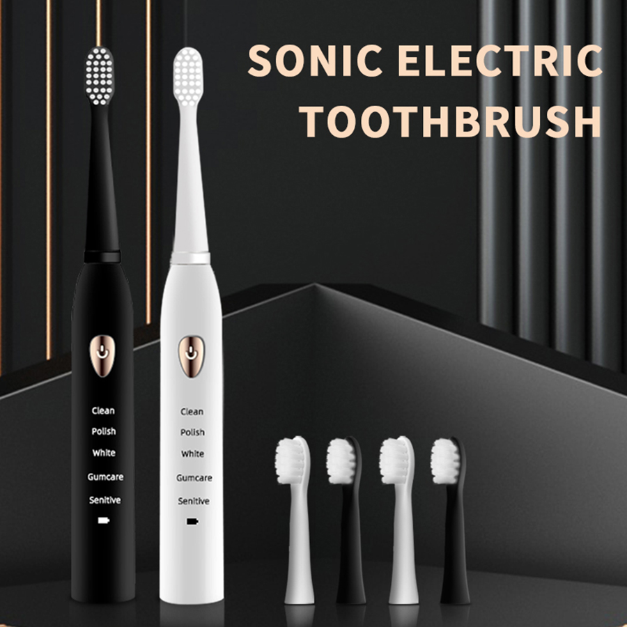 Marca Jian, cepillo de dientes sónico clásico blanco y negro para adultos, modo de 5 velocidades, carga USB, cepillo de dientes eléctrico sónico resistente al agua Ipx7