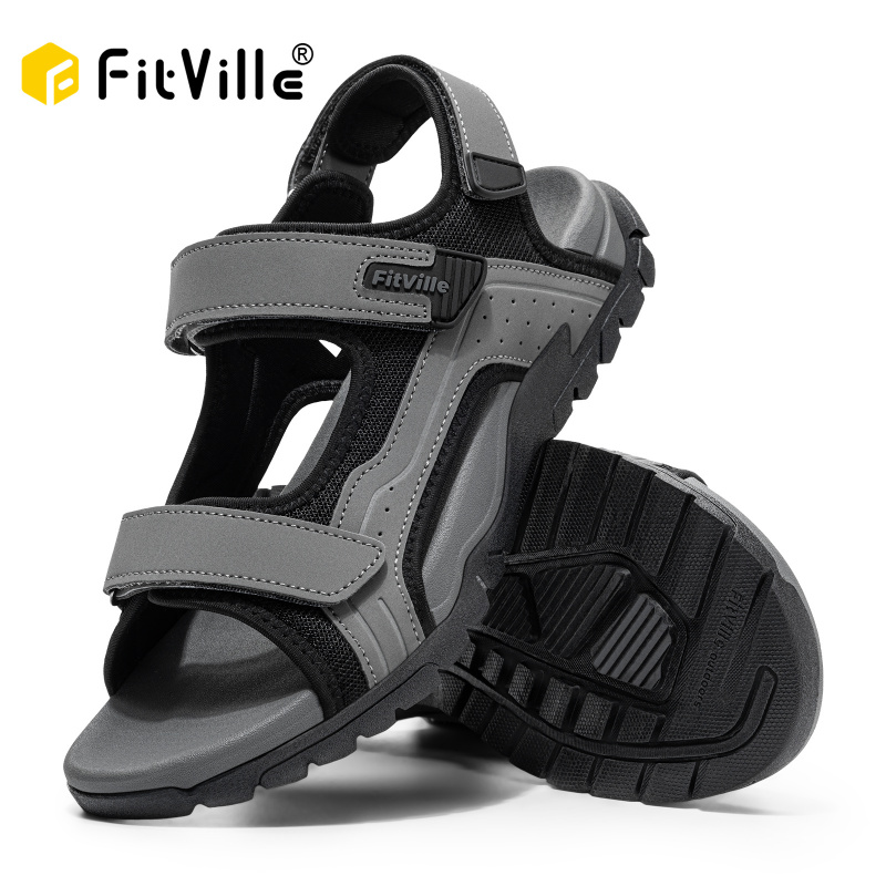 Sandales de marche athlétiques FitVille pour hommes avec support de voûte plantaire, bout large et coussinets antidérapants pour la plage