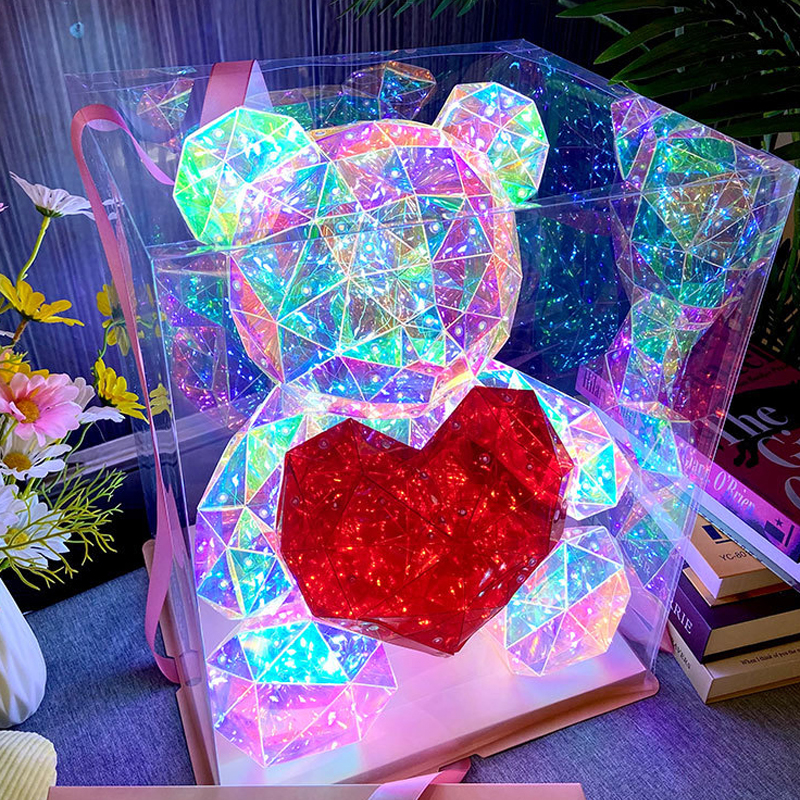 レッドテディベア人形ギフトランプカラフルなスパークリングロマンチックなサプライズ LED ギフトライト女の子の誕生日バレンタインデーの寝室の装飾