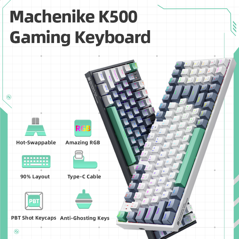 Machenike K500 Teclado mecánico Teclado para juegos Teclado con cable intercambiable en caliente 94 teclas RGB Light Mac Windows