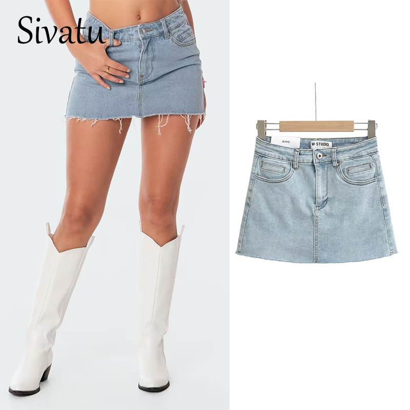 Minifalda vaquera con bolsillos Y2k, ropa de calle Sexy de cintura alta, pantalones cortos vaqueros Vintage, falda para mujer, verano 2023
