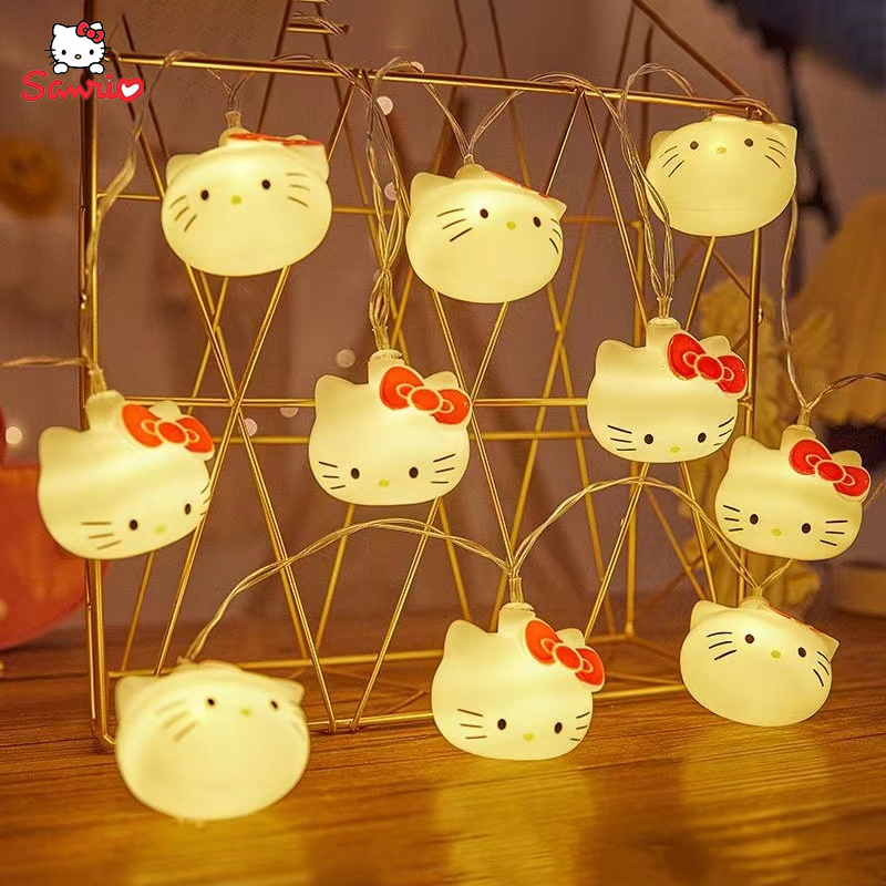 Kawaii Sanrio Hello Kitty ไฟ String ห้องนอนแบตเตอรี่บรรยากาศแสงตกแต่งบ้านอะนิเมะตัวเลขส่องสว่างของเล่น