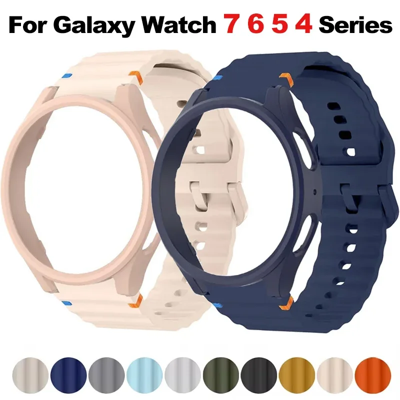 Funda + correa para Samsung Galaxy Watch 7 6 5 4 40mm 44mm banda oficial de silicona cubierta protectora de PC parachoques para Galaxy Watch 6Classic