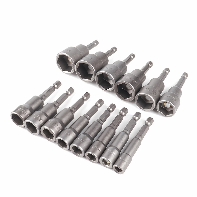 2Pcs 6-19mm Magnetic Nut Driver Socket Set Metric Impact Grade Nut Setters 6.35mm Hex Shank Drill Bit