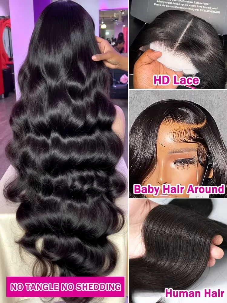 Perucas de Cabelo Humano Transparente 13x6 com Ondas Corporais e Renda Frontal, 250% Remy Brasileiro, 40 Polegadas, Perucas Frontais de Renda 13x4 para Mulheres, Cor Natural