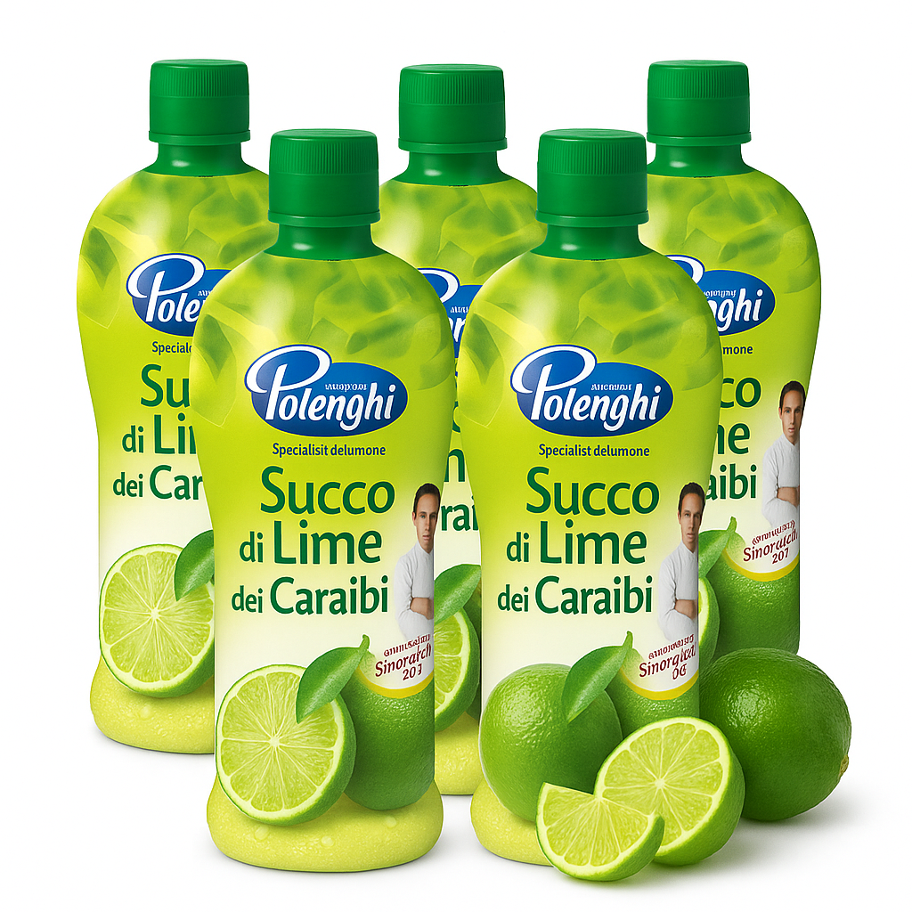 5 x 500ml Sok z Limonki - Polenghi | Świeżość i Aromat z Włoch | 2,5L Zestaw Idealny do Potraw i Napojów