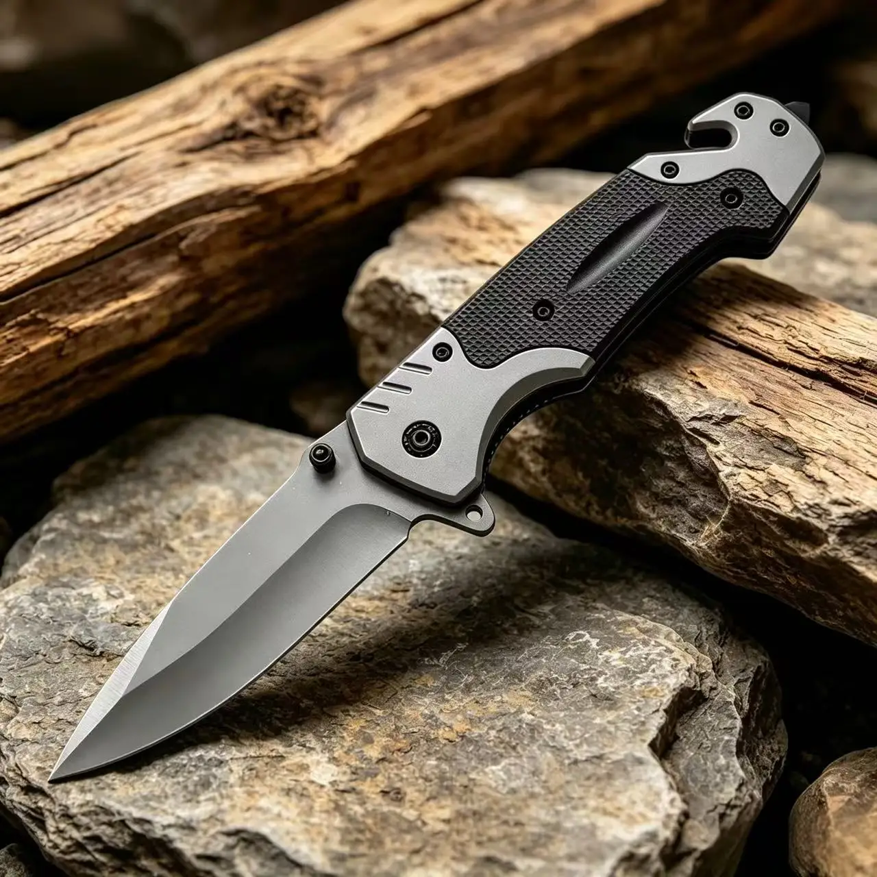 Portable Folding Pocket Knife, Stainless Steel Blade with Glass Breaker, G10 Anti-slip Handle, EDC Multi-tool for Camping Hiking